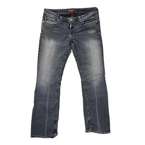 Big Star Jeans Womens 32R Blue Bootcut Stretch Mid Rise Embroidered Flap Pockets